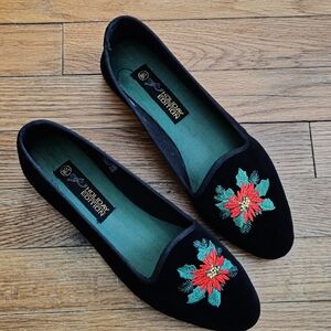 Holiday Editions Black Flats with Red Floral Embroidery